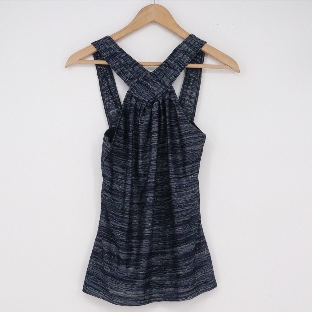 The Limited Tank Top Womens S Cross-Back Navy Blue Textured Stripe Excellent